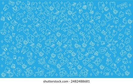 Vector seamless dental pattern with line icons on blue background