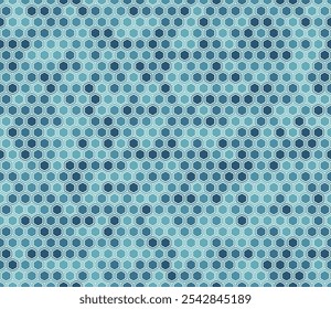 Vector seamless design. Bold rounded hexagons mosaic pattern with inner solid cells. Blue color tones. Hexagon shapes. Seamless design. Tileable vector illustration.