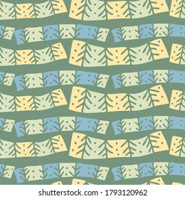 Vector seamless design with decorative hand-drawn garland of Christmas trees