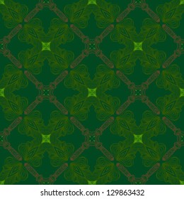 vector seamless detailed, ornamented and decorative pattern with floral shapes and delicate lines in green color. Modern wallpaper, textile, fabric, website background with Victorian motifs