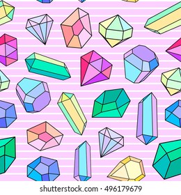 Vector seamless with diamonds and jewelry. pattern. Seamless pattern with Fashion patches. stickers, pins,collection in cartoon 80s-90s comic style. Trend. Vector illustration.