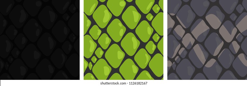 Vector Seamless with Different Snake's Skin. Animal Print. Pattern of Green, Black Reptiles with Ornaments