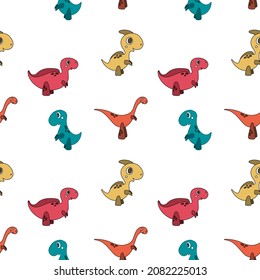 Vector seamless Dino pattern. Cute cartoon dinosaurs. Nice illustration for kids wallpaper, fabric, decor