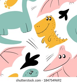 Vector seamless Dinosaur pattern. Trendy vector illustration for children in Scandinavian style. Can be used as background, wrapping paper, wallpaper, fabric, etc.