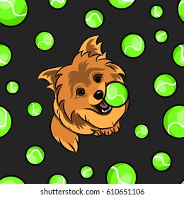 Vector seamless dog pattern playing ball