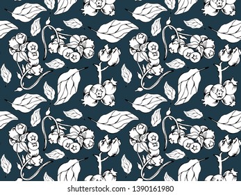 Vector seamless doodle blueberry pattern. Ink art hand drawing texture. Vector background-vector