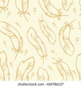 vector seamless doodle feather boho pattern 