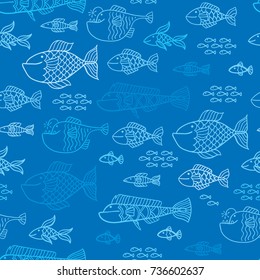 Vector seamless doodle fish pattern