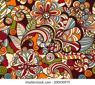 Vector Seamless Doodle Floral Pattern, fully editable eps 10 file with clipping mask and cropped pattern in swatch menu