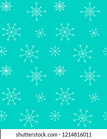 vector seamless doodle hand drawn snowflake isolated on green mint background