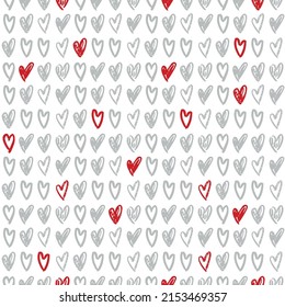 Vector seamless doodle heart pattern, polka dot hand drawn with hearts. Perfect for wallpaper, pattern fills, web page background,surface textures, wrapping paper, fabric print