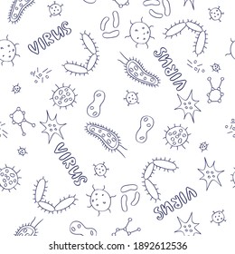 Vector seamless doodle linear image illustration on the topic of microbes and bacteria. Isolate for the design of any themes, banners, creatives and wallpapers.