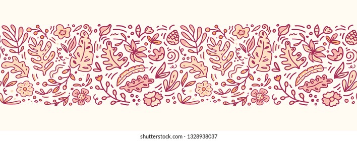 Vector seamless doodle linear style floral pattern.