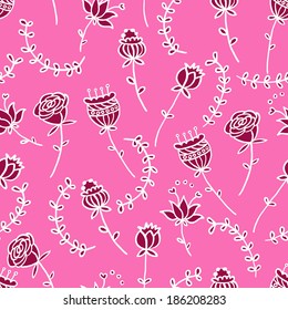 Vector seamless doodle pattern with cute flowers and hand drawn circles