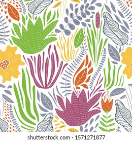 Vector Seamless Doodle Pattern with Flowers