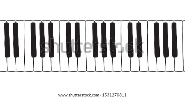 Vector seamless\
doodle pattern with hand drawn piano, harpsichord  keys. Musical\
octave, notes in musical  Western scale. Pianoforte musical grand\
piano octaves, sketch \
drawing