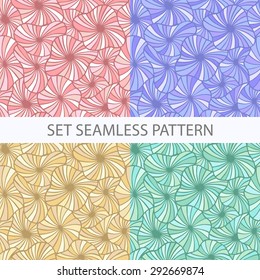 Vector seamless doodle pattern. Set of four Abstract colors floral patterns, background. For cards, textile, wallpapers, web pages