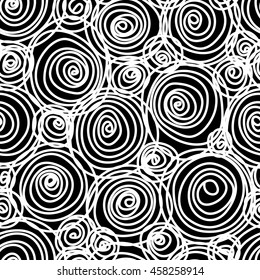 Vector seamless doodle swirl pattern. Hand drawn black and white illustration in childish style for print, web