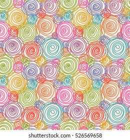 Vector seamless doodle swirl pattern. Hand drawn decorative color illustration in childish style for print, web