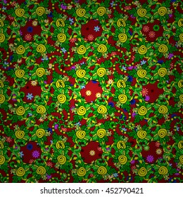 Vector seamless doodles background on colorful background