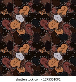 Vector. Seamless Doodles brown, black and gray on colors. Stylish fabric pattern. Vintage.