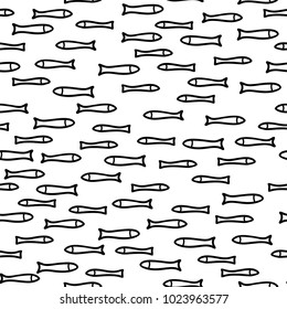 Vector seamless doodles sardines pattern. Black contours of sea fish on white background. Boundless background can be used for web page backgrounds, wallpapers, wrapping papers and invitations.
