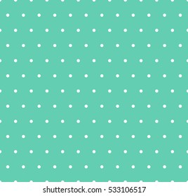 Vector seamless dots pattern. Cyan background. White circle. Turquoise fond. EPS 8. Abstract repeating texture. Vintage