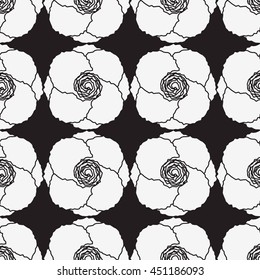 Vector seamless dotted with circles and flowers.Vector repeating texture.Modern stylish background.Black and white