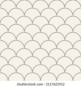 Vector seamless dotted lines pattern. Repeating geometric semicircular overlapping elements. Stylish monochrome background design.