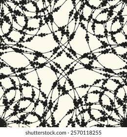 Vector seamless drawing. Monochrome ornament with stylized leaves. Geometric stylish background. Modern, repetitive texture. Modern graphic design.