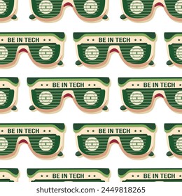 Dibujo sin costuras de Vector con gafas de sol en estilo retro, fondo de moda, brillante.