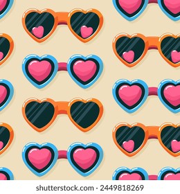 Vector seamless drawing with sunglasses in Retro style, Fashion background, bright.