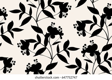 Vector seamless dry floral pattern. with leaves vertical branches.