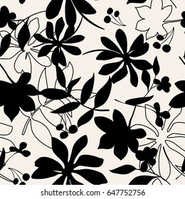 Vector seamless dry floral pattern. with leaves vertical branches.