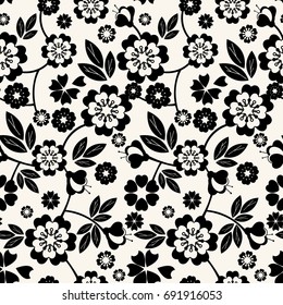 Vector seamless dry floral pattern. with leaves vertical branches.