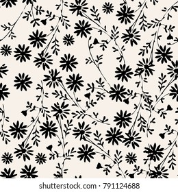 Vector seamless dry floral pattern. with leaves vertical branches. simple print.