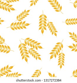 Vector seamless ears of wheat pattern. Whole grain, organic, for bakery package, bread products. Isolated on white. 