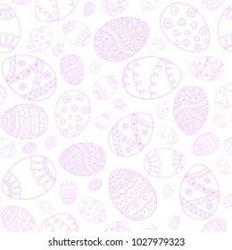 Vector seamless Easter eggs background. Pink doodle Easter eggs on white background