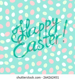 Vector seamless Easter illustration. Hand sketched text as logo, badge and icon. Postcard, card, invitation, banner template. Lettering typography. Season's Greetings