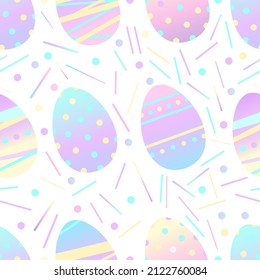 Vector seamless Easter pattern bright neon eggs  Gradient colors  polka dots  confetti  flat style  Especially for postcards   wrapping paper 