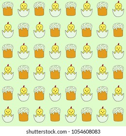 Vector seamless easter pattern with chicken egg and Easter cake