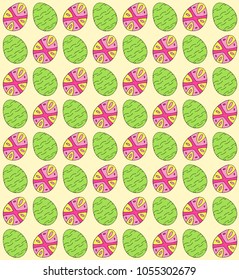Vector seamless easter pattern with colored eggs green, pink, yellow