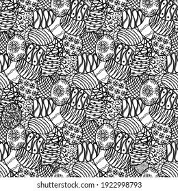 vector seamless easter pattern featuring decorated eggs in black and white