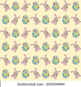 Vector seamless easter pattern with rabbit and eggs