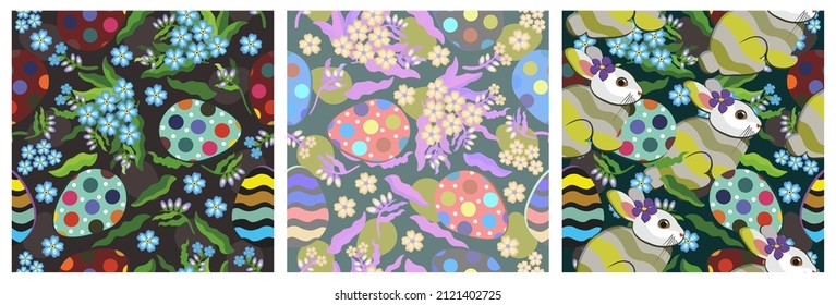 Vector seamless Easter pattern set.