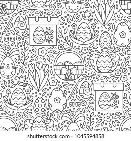 Vector seamless Easter pattern in trendy linear style. Holiday background