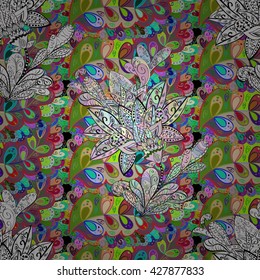 Vector seamless eastern pattern on colorful doodles background