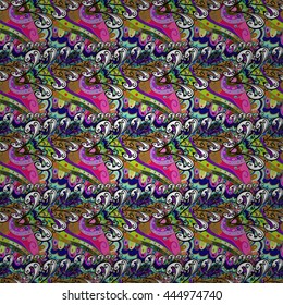 Vector seamless eastern pattern on colorful doodles background