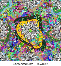 Vector seamless eastern pattern on colorful doodles background