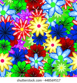 Vector seamless eastern pattern on colorful flowers doodles background
